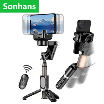 Bluetooth 5.0 Cardán Inalámbrica Estabilizador Selfie Stick de 360 Grados Inteligente de Seguimiento de la Cara Grabación en Vivo con Luz de Relleno