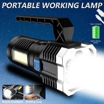 Super Brillante 7LED+COB Linterna USB Portátil Recargable de la Linterna de Camping Integrado inbattery Spotlight Waterpoof Proyector de la Antorcha