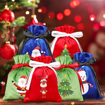 4Pcs Navidad Bolsas de Regalo de Dulces de la Joyería del Lazo Bolsas de Terciopelo Bolso de Empaquetado de la Caja de Galletas de Navidad de los recuerdos de la Fiesta de los Suministros