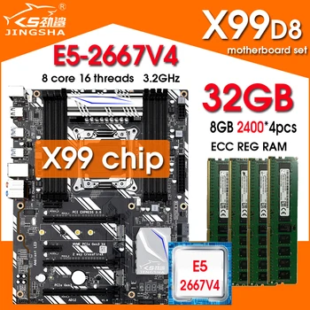 Placa mae x99 D8 placa base LGA 2011-3 kit xeon e5 2667 v4 CPU de 32 gb (4*8 GB) ddr4 2400 mhz de la ram de la placa madre procesador memoria combo
