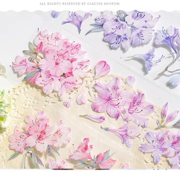 Color de rosa Azul de la Flor de Azalea Floral arco iris de Luz Decorativos Collage Brillante PET Cinta