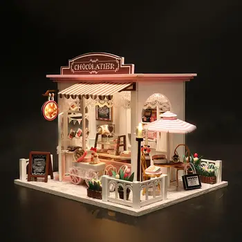 DIY LED en Miniatura de Chocolate de la Tienda de Casa de Muñecas de Artesanía Turística Decoración Kid casa de Muñecas de Juguete de Regalo de Vacaciones de la Decoración de la Necesidad de ensamblar