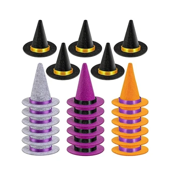 23 PCS Mini Sombreros de Bruja de Halloween de Fieltro en Color 4 Sombreros de Bruja de Fieltro Sombreros de Bruja de Halloween Botella de Vino de Parte de la Decoración de 7 X 8 cm