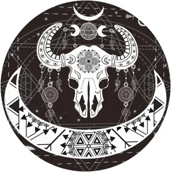 Mystic Geometría del Cráneo de Vaca Negro Nativo de la Ronda de alfombrillas para el Ratón con Cosido Borde de Goma Antideslizante para el ordenador Portátil de la Oficina de 7.9 x 7,9 pulgadas