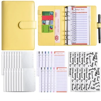 Cuaderno A6 Cuero de la PU proyecto de Ahorro de Organizador de Macaron de Color Notebook Sobres de dinero en Efectivo Presupuesto Cuaderno Planificador de la Tarjeta de Dinero de los Cuadernos