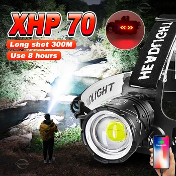 2023 El Más Poderoso XHP70 proyector de LED de Luz Blanca de Camping Linterna Zoomable 3*18650 batería USB Portátil Recargable de la Linterna de Cabeza