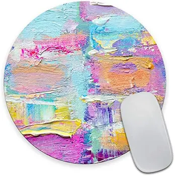 Ronda Mousepad de la Pintura al Óleo Abstracta de Impresión Multicolor de la alfombrilla de ráton del arco iris Amarillo Blanco Rosa Violeta Azul Violeta para Oficina