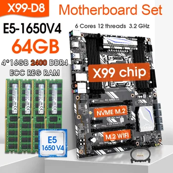 JINGSHA X99 D8 LGA 2011-3 ® XEON ® X99 Placa base con procesador Intel E51650 v4 con 4*16 G 2400 MHz Memoria DDR4 combo kit M. 2 NVME SAT