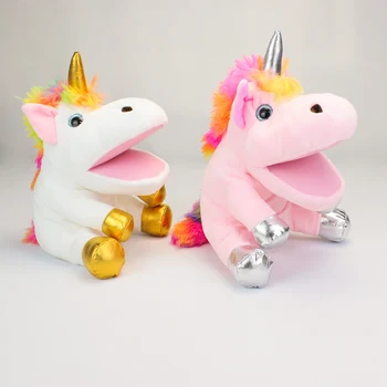La boca puede mover Unicornio títeres juguetes de peluche pony muñecas de padre e hijo juegos de kindergarten de la educación de la niñez temprana juego de rol
