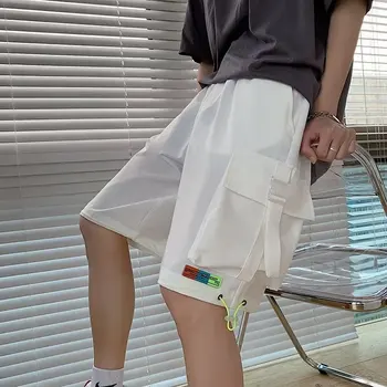 Ropa de trabajo de pantalones Cortos de los Hombres de Verano de Hong Kong Estilo Suelto de Pierna Ancha de la Mitad de los Pantalones de Moda de Todo-Partido de Estilo Japonés de los Deportes de la Mitad de los Pantalones