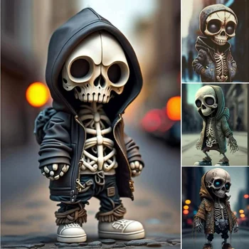 1pc de la Resina Fresca Esqueleto Figuras de Halloween Esqueleto de una Estatuilla de Cráneo Horrible Adornos del Coche del Panel de Instrumentos Escritorio Decoración