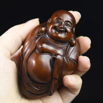 Talla de madera de boj laughing Buddha gran barriga Buda Maitreya mano juego de piezas de madera maciza Chino artesanía decoración colgante
