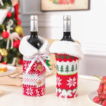 Fiesta de navidad de la Botella de Vino de la Cubierta Festivo de la Botella de Vino Cubre Árbol de Navidad Copo de nieve Ciervos Patrones con Forro de Felpa para el Hogar