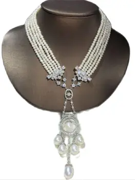 Micro incrustaciones de circón broche accesorio 45-48 cm 3-4mm blanco de agua dulce collar de perlas de la moda de joyería
