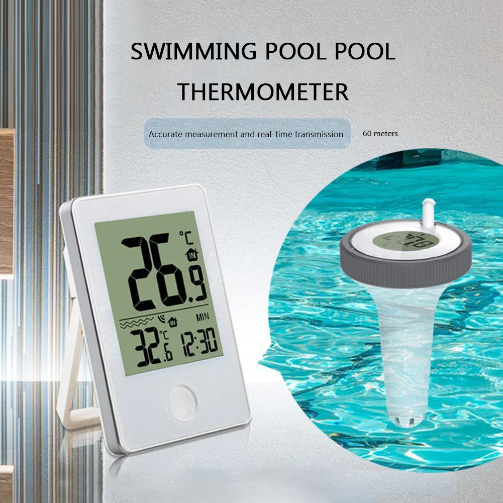Pantalla LED de la Piscina Flotante Termómetro de precisión con el Tiempo de Reloj para el Agua del Baño Spas Acuarios Inalámbrico Digital Termómetro . ' - ' . 3
