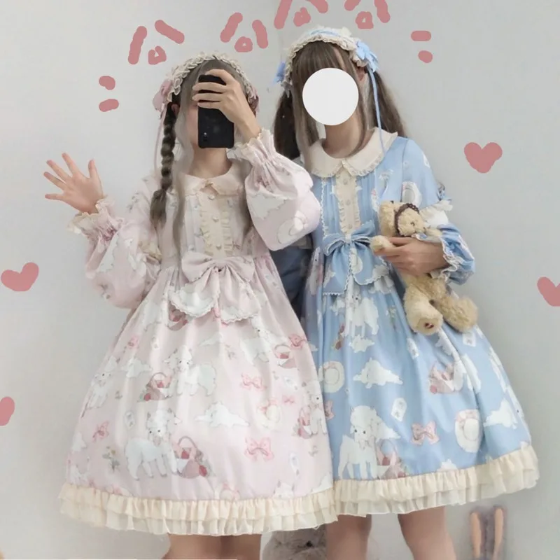 Kawaii Japonés Lolita vestido Vintage de Cordero Impresión lolita vestido de mujer suave de niña estilo lindo de la Princesa vestido de encaje lindo . ' - ' . 4