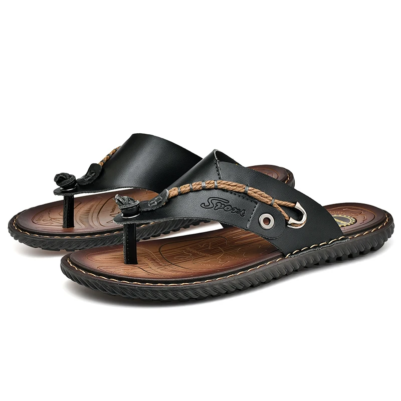 De lujo de la Marca Flip Flops cómodo Suave Microfibra de Cuero, Zapatillas de Playa, Zapatillas Flip Flop de Verano de Zapatos Para hombre talla 47 . ' - ' . 1