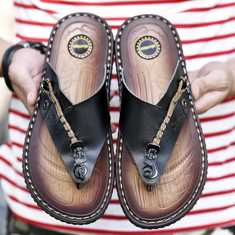 De lujo de la Marca Flip Flops cómodo Suave Microfibra de Cuero, Zapatillas de Playa, Zapatillas Flip Flop de Verano de Zapatos Para hombre talla 47 . ' - ' . 3