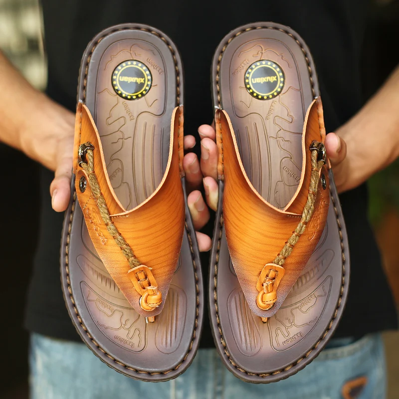 De lujo de la Marca Flip Flops cómodo Suave Microfibra de Cuero, Zapatillas de Playa, Zapatillas Flip Flop de Verano de Zapatos Para hombre talla 47 . ' - ' . 4