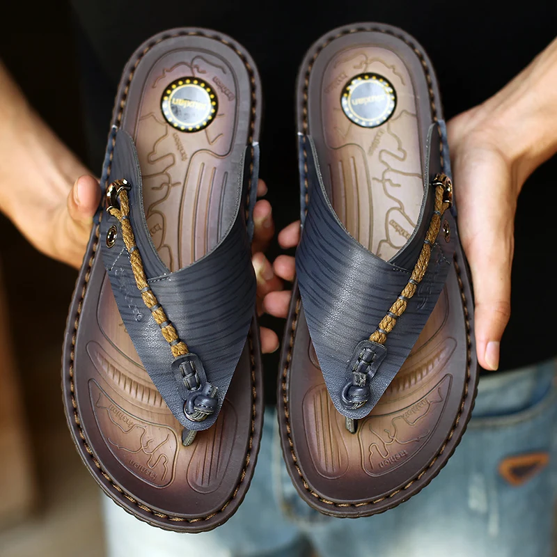 De lujo de la Marca Flip Flops cómodo Suave Microfibra de Cuero, Zapatillas de Playa, Zapatillas Flip Flop de Verano de Zapatos Para hombre talla 47 . ' - ' . 5