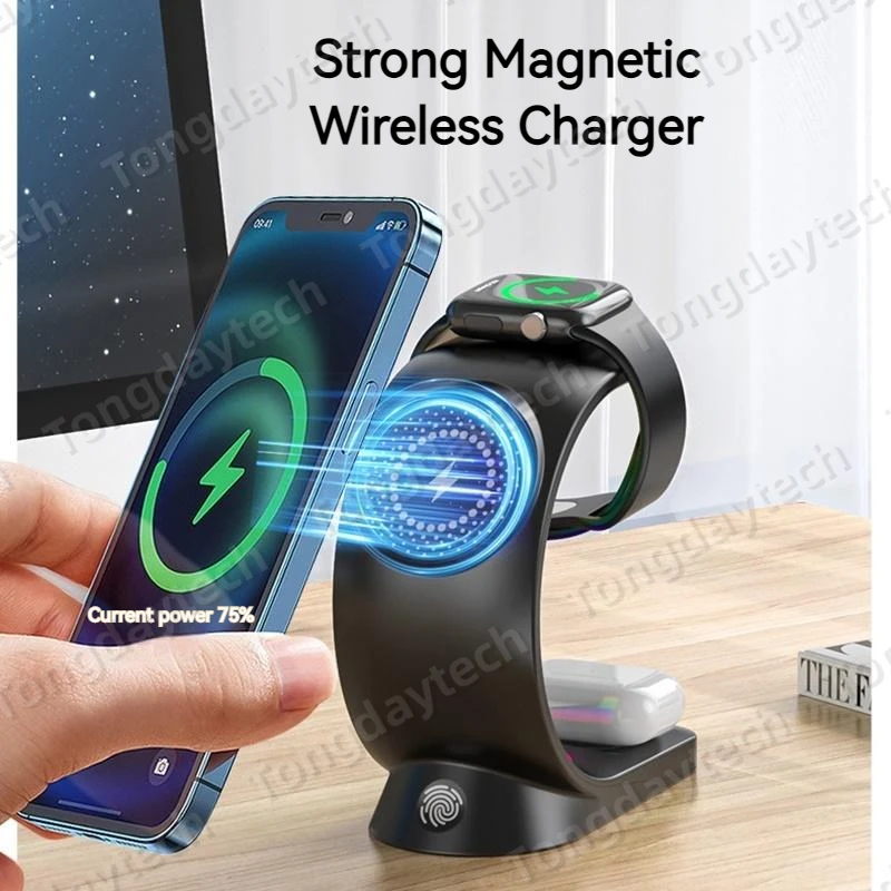 15W Magnético Cargador Inalámbrico para el Iphone XS XR 11 12 13 14 RGB Atmósfera de Luz Estación de Carga para Airpods Pro Apple Watch . ' - ' . 3