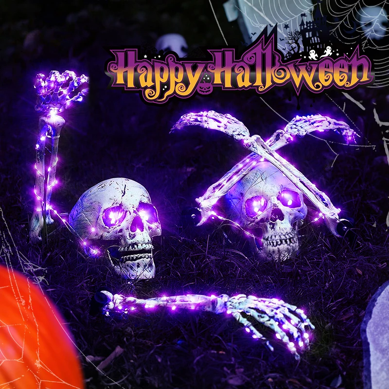Decoraciones De Halloween Realista Cráneo Esqueleto De La Cabeza Humana De La Mano De Los Brazos Brillantes De Miedo Cráneo Esqueleto De Hueso De La Mano Para Patio Jardín De Césped . ' - ' . 0
