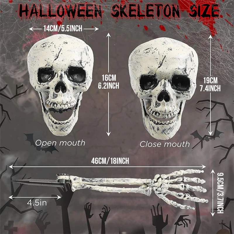 Decoraciones De Halloween Realista Cráneo Esqueleto De La Cabeza Humana De La Mano De Los Brazos Brillantes De Miedo Cráneo Esqueleto De Hueso De La Mano Para Patio Jardín De Césped . ' - ' . 5
