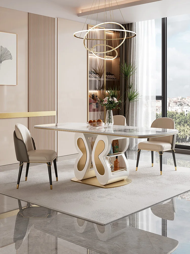Mesa rectangular de la luz de lujo de la casa italiana minimalista de alta gama crema de estilo mesa de comedor rectangular . ' - ' . 4