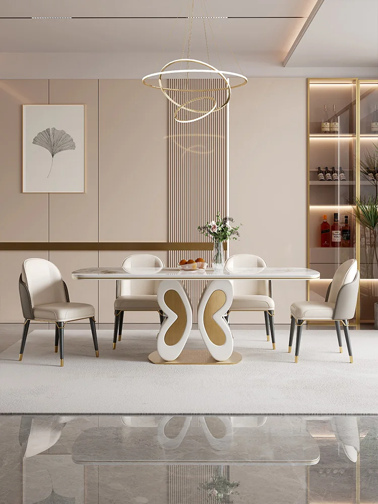 Mesa rectangular de la luz de lujo de la casa italiana minimalista de alta gama crema de estilo mesa de comedor rectangular . ' - ' . 5