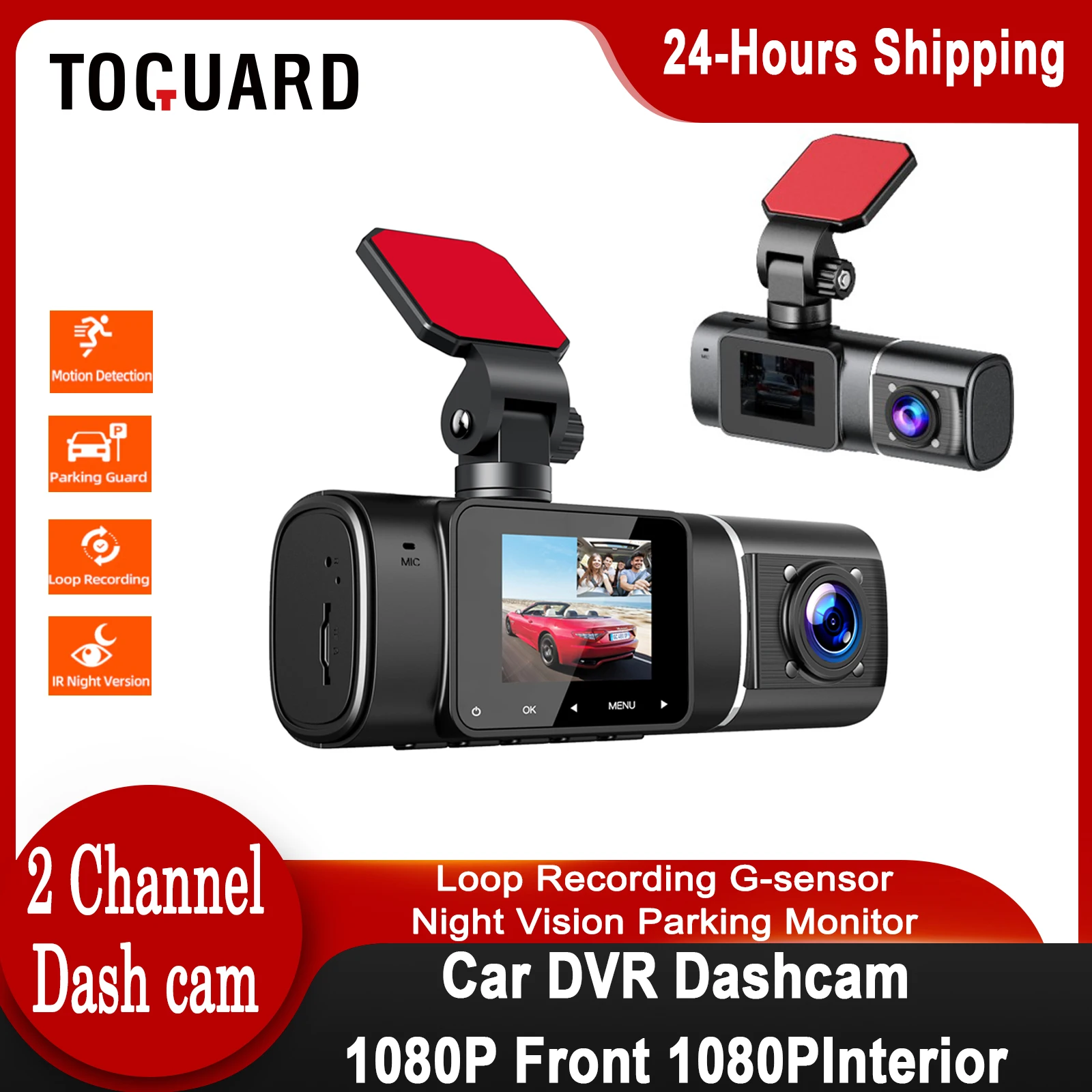 TOGUARD cámara Dual Dash 1080P Frente y en el Interior del Coche DVR de la Visión Nocturna De la Batería Integrada de Grabación de Bucle G-Sensor de Aparcamiento Movimiento . ' - ' . 0