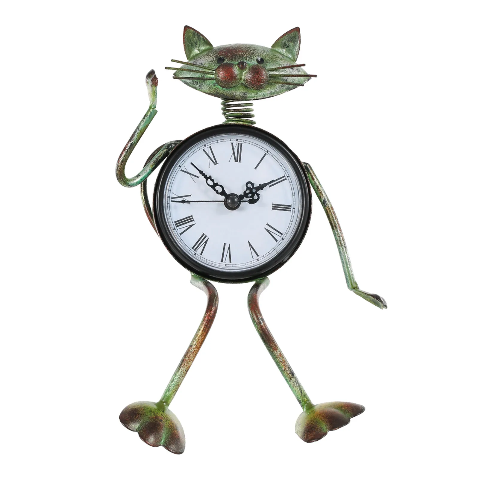 Gato Reloj hecho a Mano de la Vendimia del Metal de Hierro Gato Estatuilla de Silencio Reloj de Mesa Decoración Práctico Reloj de Una sola Batería AA(no se incluyen) . ' - ' . 0