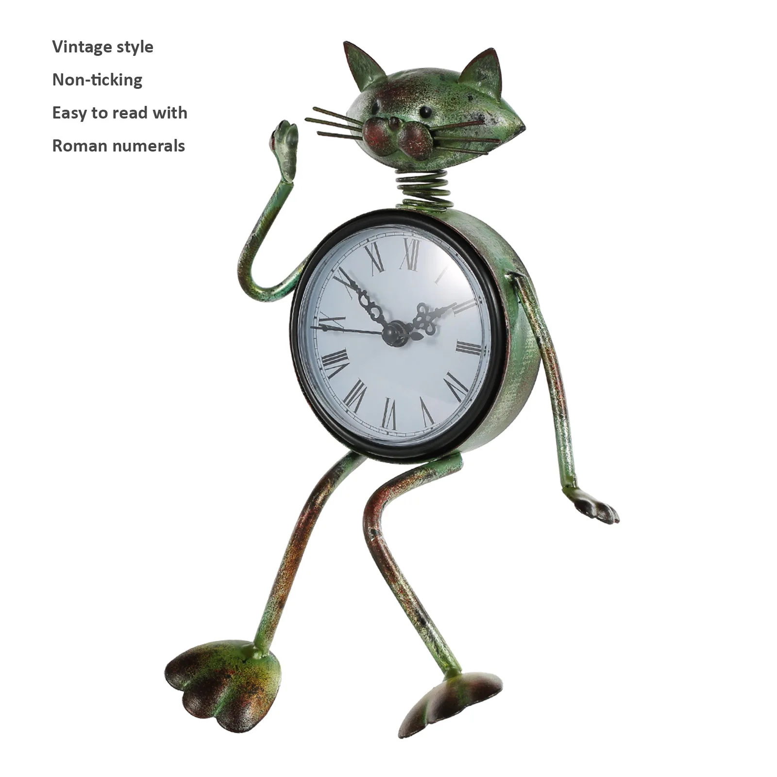 Gato Reloj hecho a Mano de la Vendimia del Metal de Hierro Gato Estatuilla de Silencio Reloj de Mesa Decoración Práctico Reloj de Una sola Batería AA(no se incluyen) . ' - ' . 3