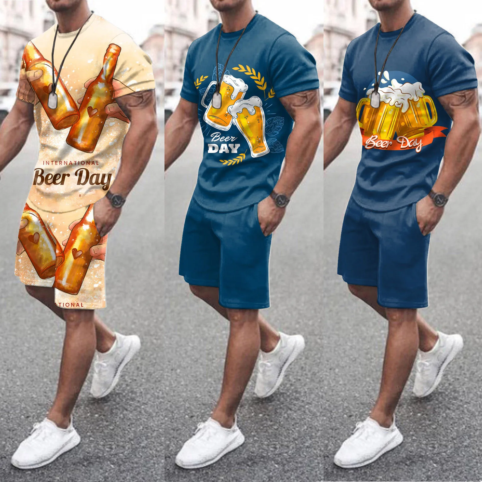Hombres Traje De Verano De La Playa De Manga Corta Impresa Camiseta Corta Traje De Camisa De Traje De Pantalones Con Bolsillos . ' - ' . 0