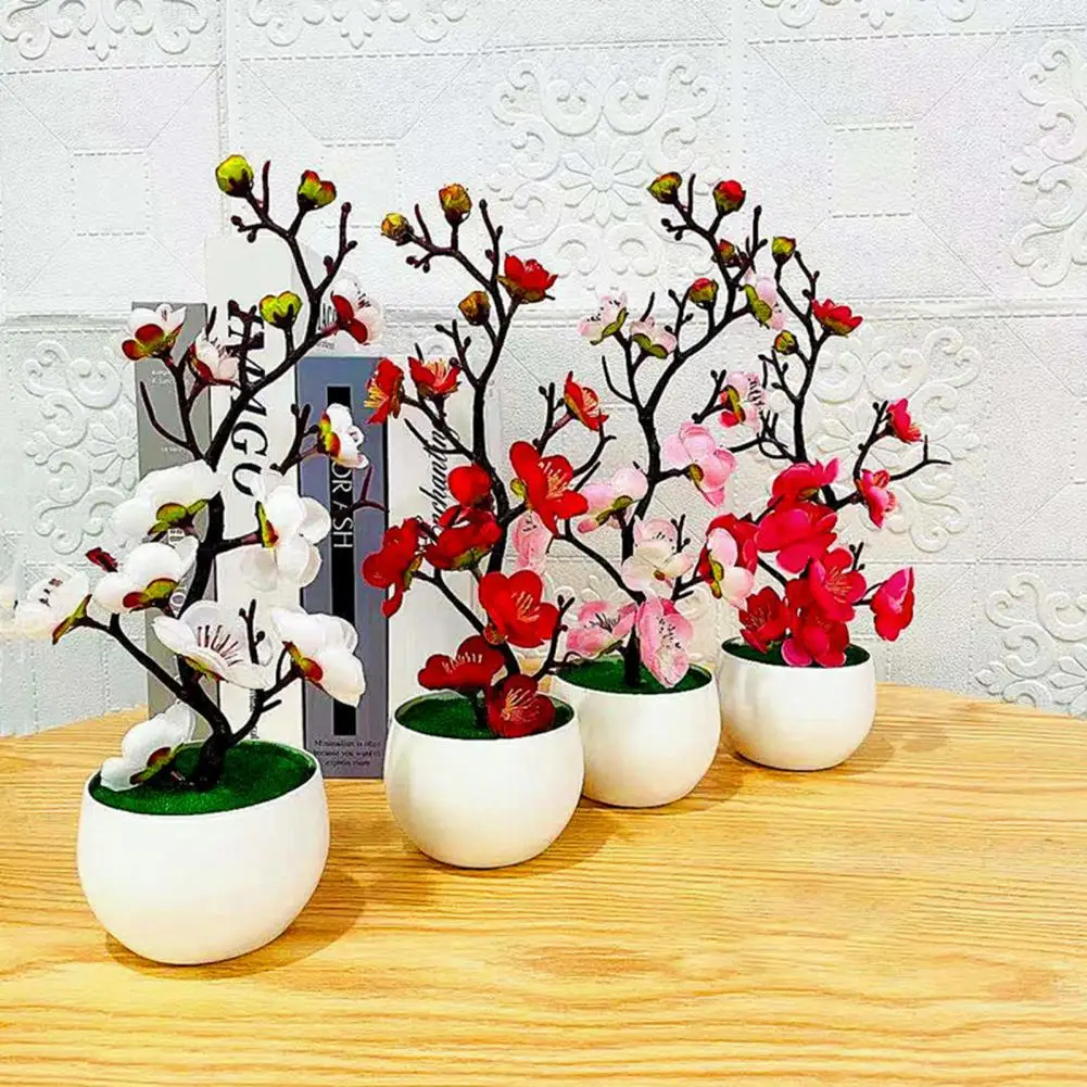 Flores artificiales Buen aspecto llamativo resistente al Desgaste Delicado Viva la Flor del Ciruelo de Simulación de Bonsai Decoración . ' - ' . 1