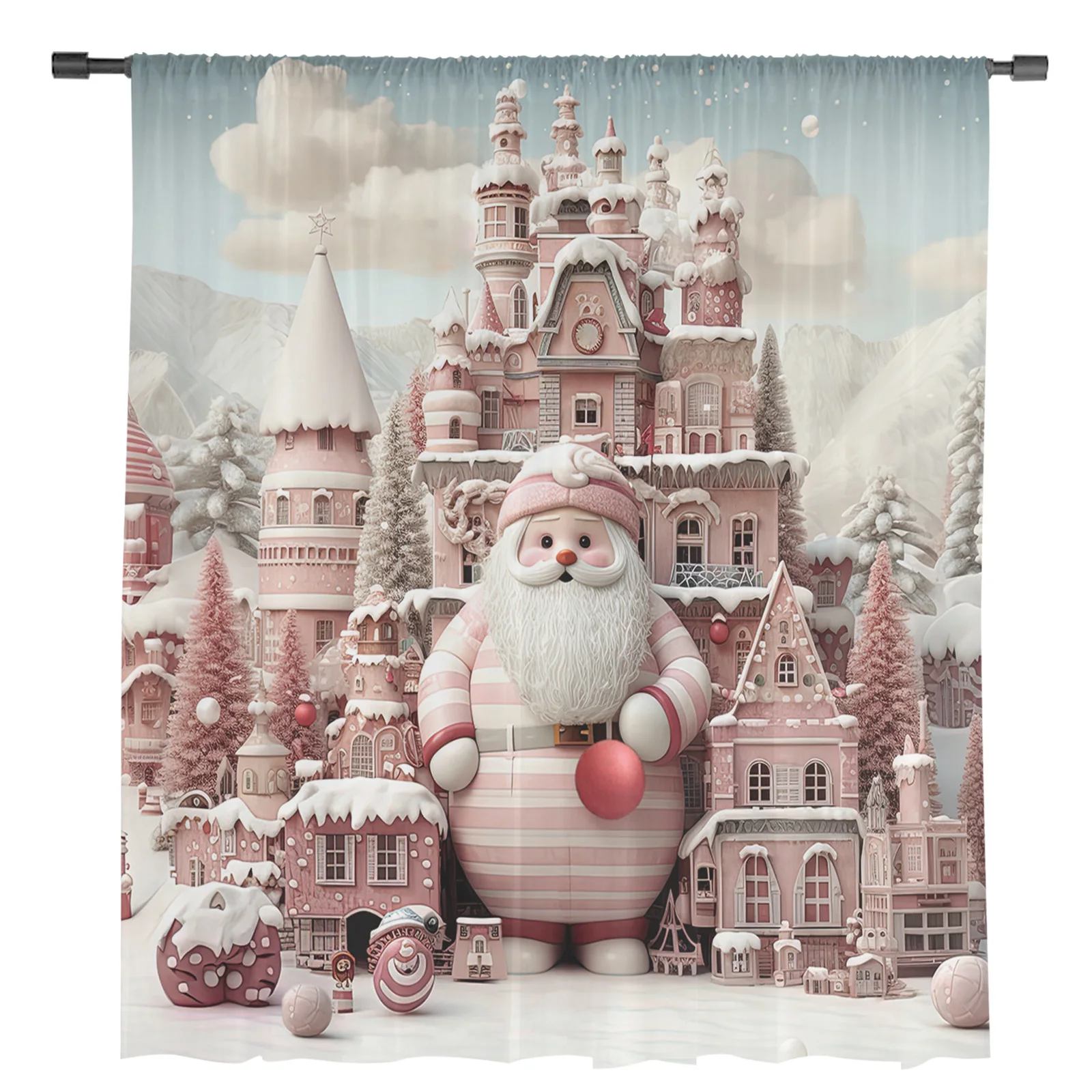 Navidad Santa Claus de los Copos de nieve Cortinas transparentes de Navidad Decoraciones para el Hogar Ventana de Tul Cortinas para la Sala de estar Dormitorio . ' - ' . 1