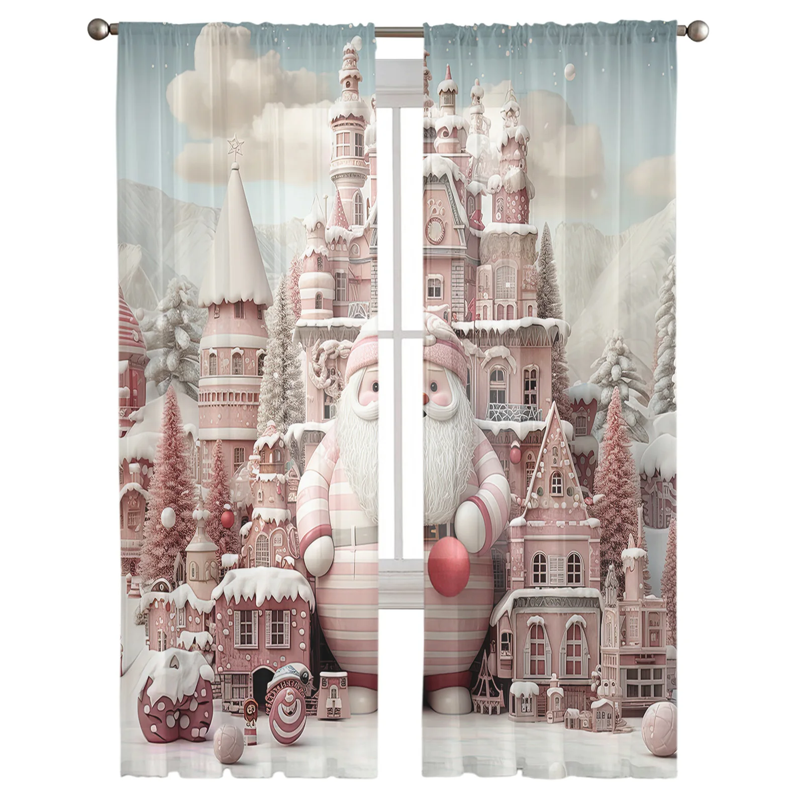 Navidad Santa Claus de los Copos de nieve Cortinas transparentes de Navidad Decoraciones para el Hogar Ventana de Tul Cortinas para la Sala de estar Dormitorio . ' - ' . 2