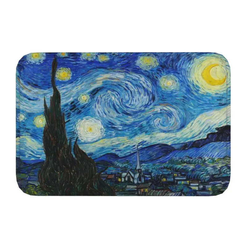 Personalizado De Vincent Van Gogh Noche Estrellada Felpudo Antideslizante De Recepción De La Entrada Del Baño Del Piso Estera De Puerta De Pintura Al Óleo Arte Aseo De Alfombras Y Tapetes . ' - ' . 0