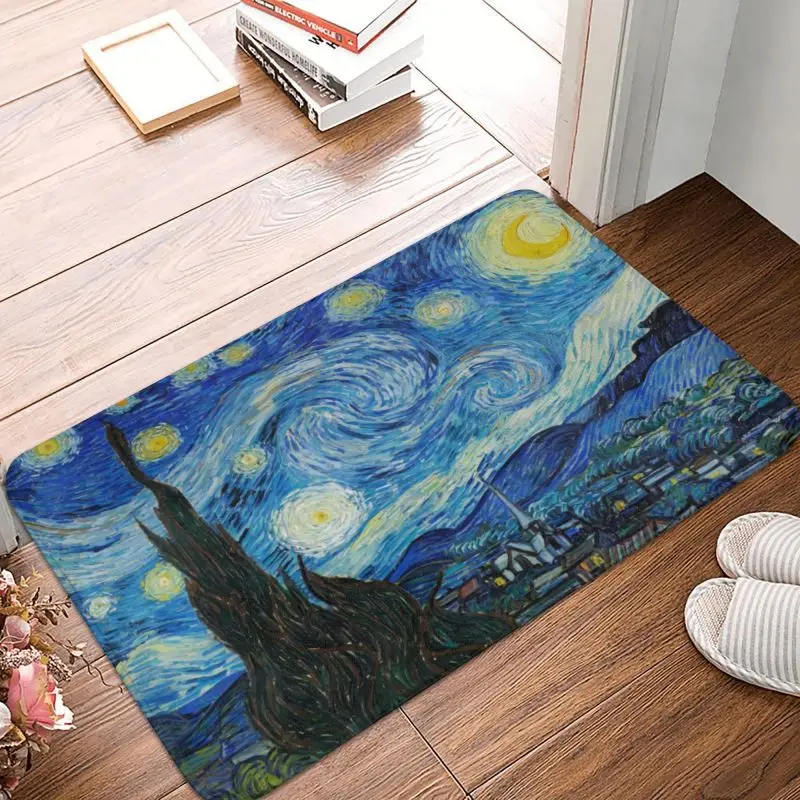 Personalizado De Vincent Van Gogh Noche Estrellada Felpudo Antideslizante De Recepción De La Entrada Del Baño Del Piso Estera De Puerta De Pintura Al Óleo Arte Aseo De Alfombras Y Tapetes . ' - ' . 1