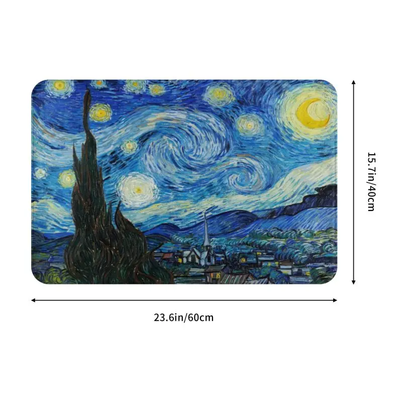 Personalizado De Vincent Van Gogh Noche Estrellada Felpudo Antideslizante De Recepción De La Entrada Del Baño Del Piso Estera De Puerta De Pintura Al Óleo Arte Aseo De Alfombras Y Tapetes . ' - ' . 2