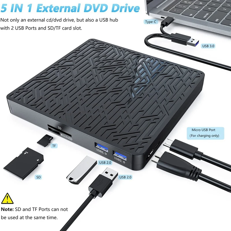 1 Pcs Unidad de DVD Externa Adaptador de USB 3.0 Y de Tipo C, Para el ordenador Portátil/Escritorio/ . ' - ' . 5