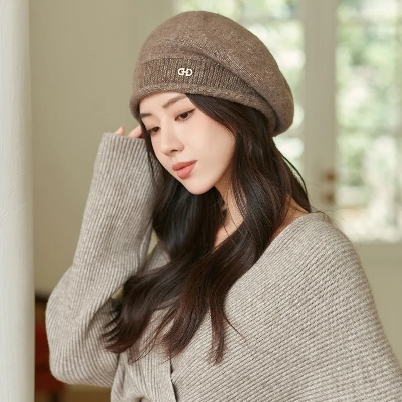El otoño y el sombrero del invierno de las mujeres de color sólido de cien, con tejidos de punto gorro de lana caliente del invierno de lana gruesa beret . ' - ' . 1