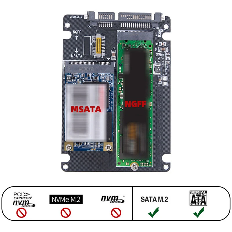 Expanda Su ordenador Portátil Adaptador de Almacenamiento SSD M2 MSATA Adaptador para M2 SATA SSD MSATA SSD SATA3.0 6Gbps Junta con M2 De SATA de la tarjeta Vertical de . ' - ' . 5