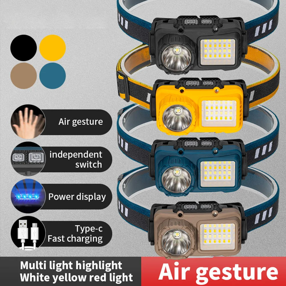 Sensor de movimiento LED Linterna Portátil de la Cabeza de la Linterna de la Antorcha USB Recargable Mini Luces de Trabajo de la Batería de la Pantalla de Camping Faro . ' - ' . 1