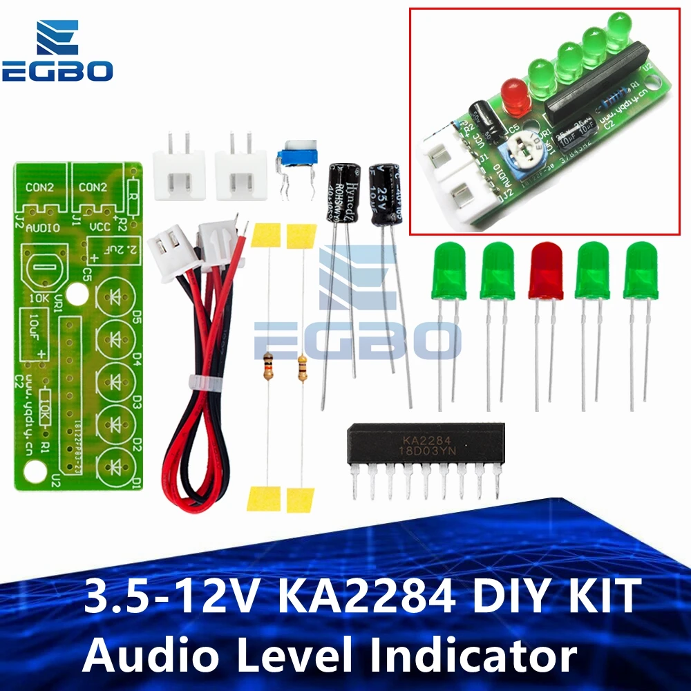 EGBO Electrónico Kit de Piezas de 5mm ROJO LED Verde que Indica el Nivel de 3.5-12V KA2284 DIY KIT de Audio Indicador del Nivel de la Suite Trousse de BRICOLAJE . ' - ' . 0