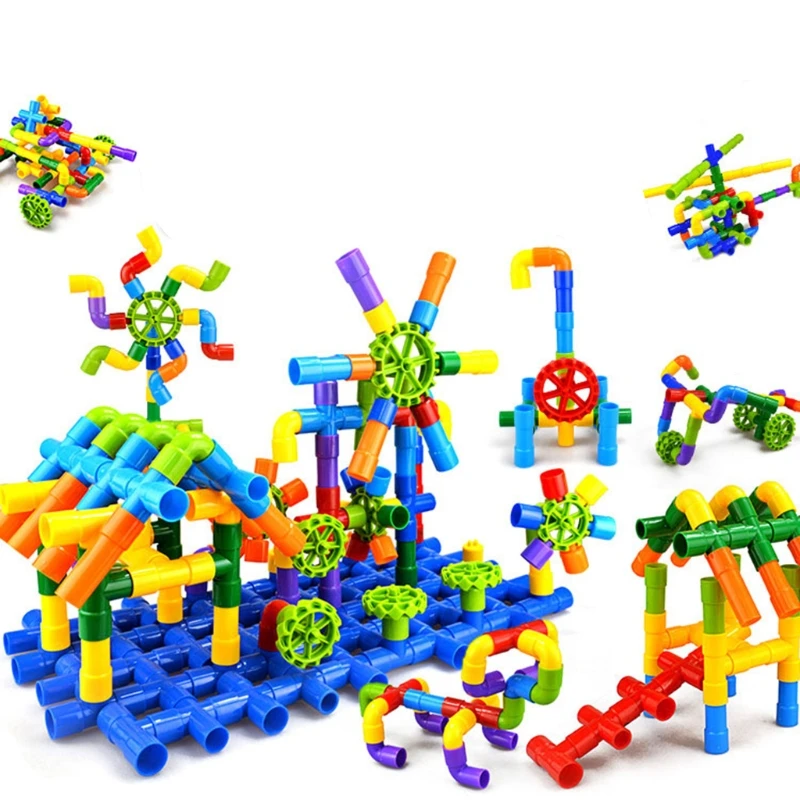 Desarrollo de Construcción de Juguete 3-D de Puzzle de Bloques para w/ Coloridas Piezas de Tuberías para los Niños Montessori de Aprendizaje Temprano .Dropship . ' - ' . 2