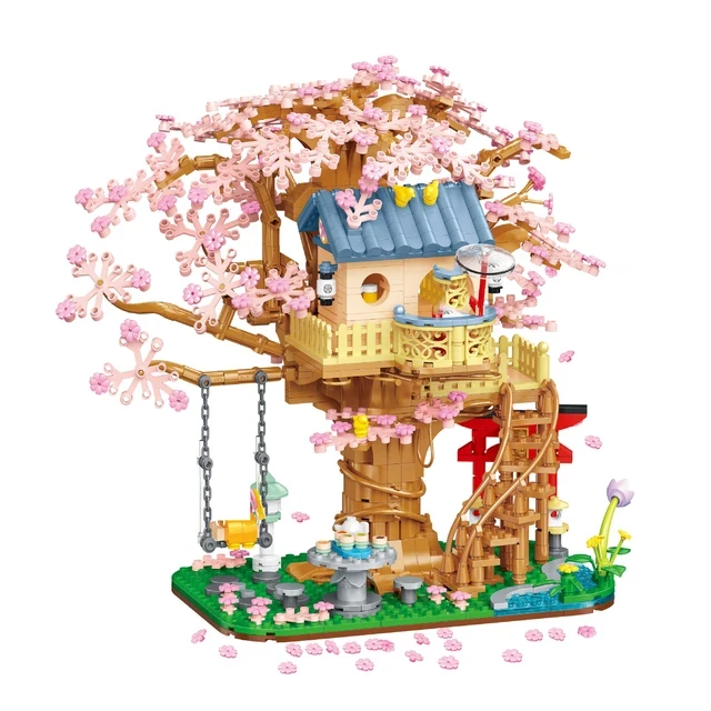Sakura Casa del Árbol de Bloques de Construcción de Bloques de Diamante Japonés Vista a la Calle de los Cerezos en Flor Juguetes de modelos Micro Ladrillos de Juguetes para Niñas de Regalo . ' - ' . 0