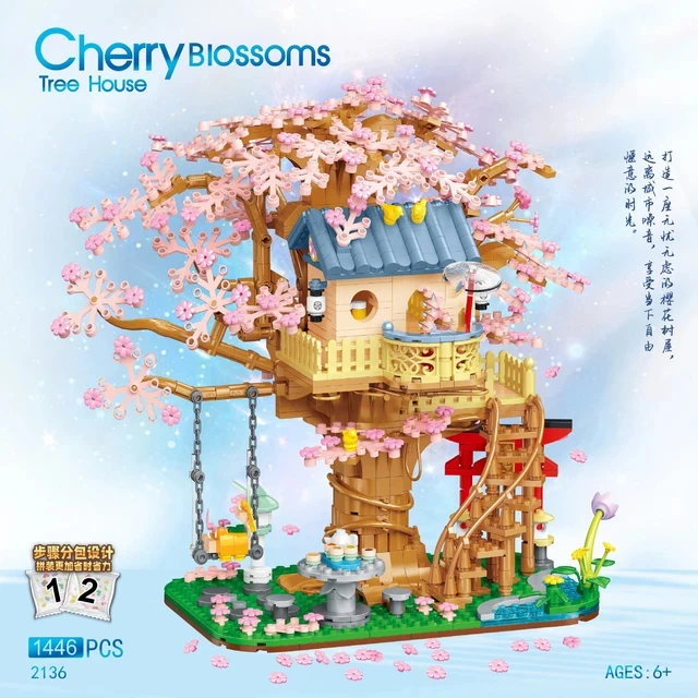 Sakura Casa del Árbol de Bloques de Construcción de Bloques de Diamante Japonés Vista a la Calle de los Cerezos en Flor Juguetes de modelos Micro Ladrillos de Juguetes para Niñas de Regalo . ' - ' . 2