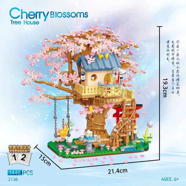 Sakura Casa del Árbol de Bloques de Construcción de Bloques de Diamante Japonés Vista a la Calle de los Cerezos en Flor Juguetes de modelos Micro Ladrillos de Juguetes para Niñas de Regalo . ' - ' . 4