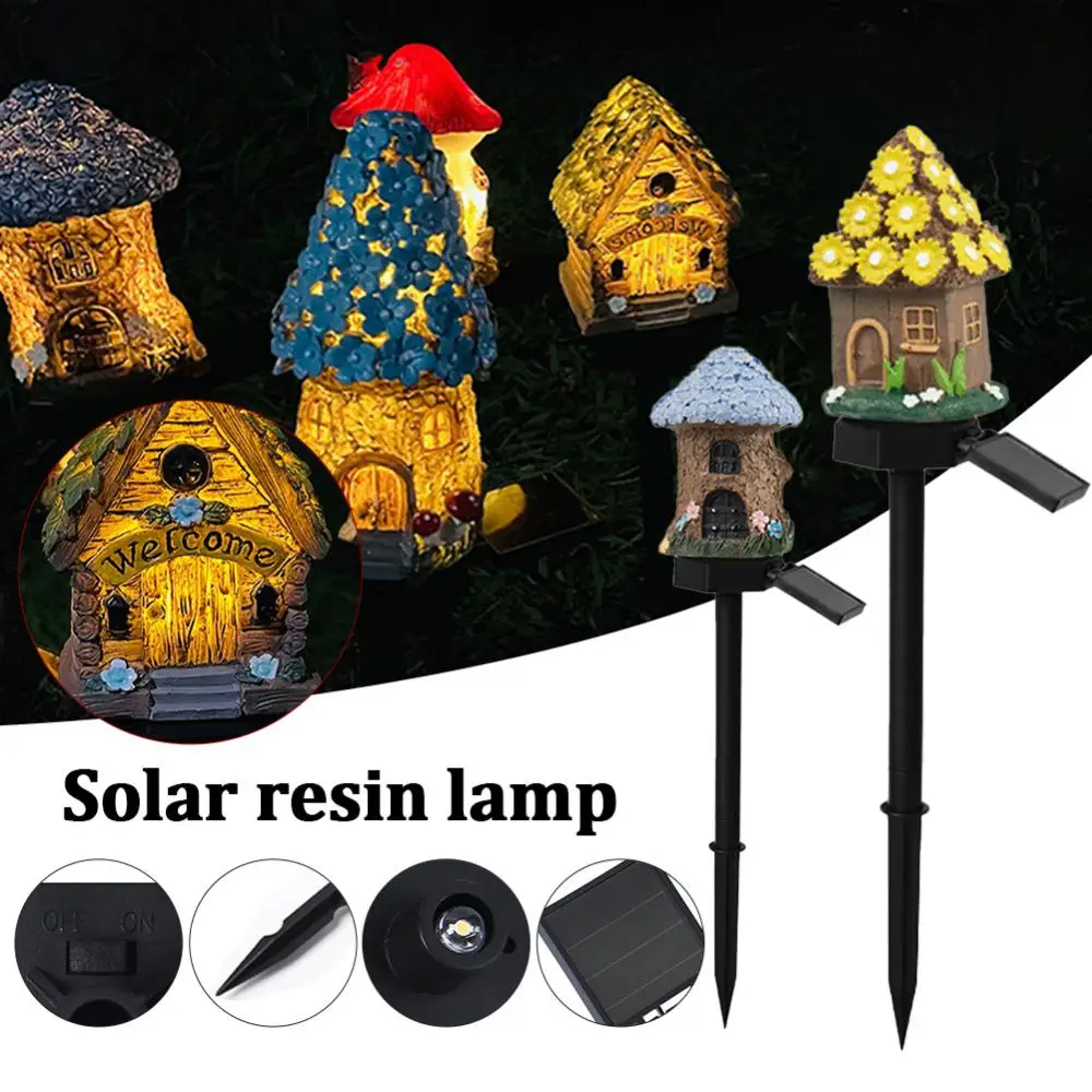 1/2PCS Solar del Césped de Luz Multi Artesanía en Miniatura Casa de Hadas Accionado Solar al aire libre de la Decoración LED de Luz de Jardín de Resina Cabaña de Navidad . ' - ' . 4