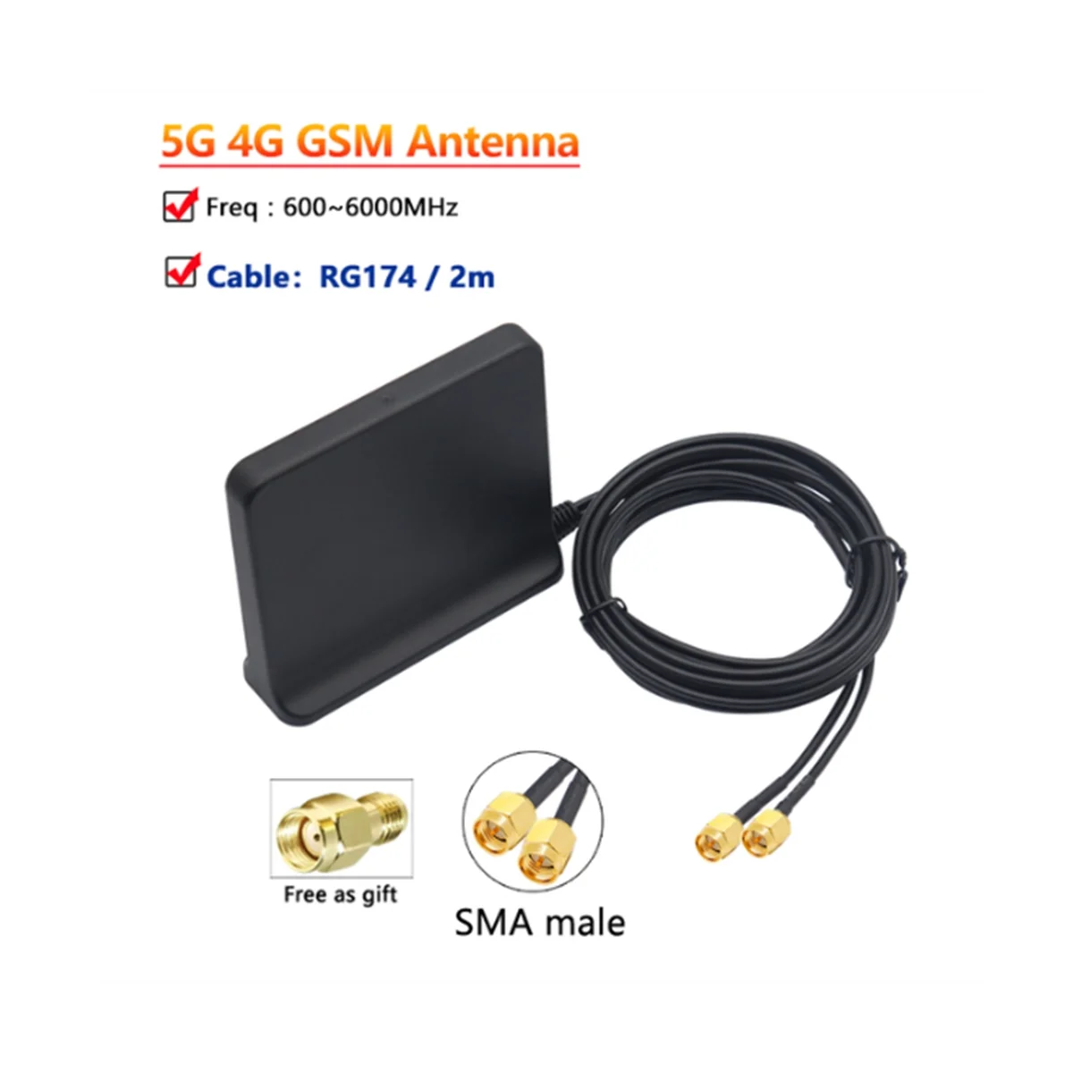 Aumento de la señal 5G 4G LTE 3G GSM Mimo Antena de Alta Ganancia de 12Dbi 600-6000Mhz Externo Omni Antena WiFi(Negro SMA Macho) . ' - ' . 2